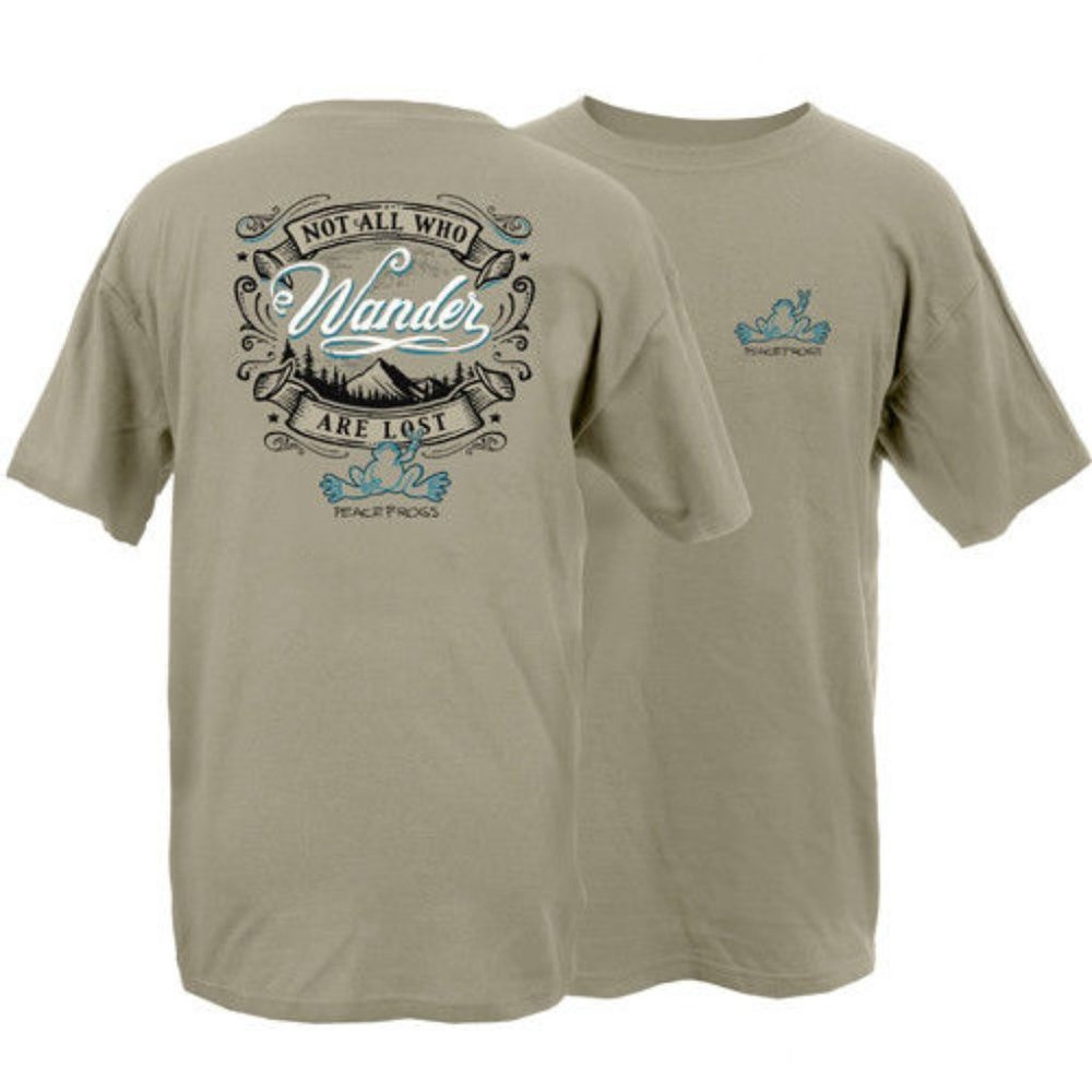 Peace Frogs Not All Who Wander Garment Dye T-Shirt ~Choose Your Size ~Brand New!